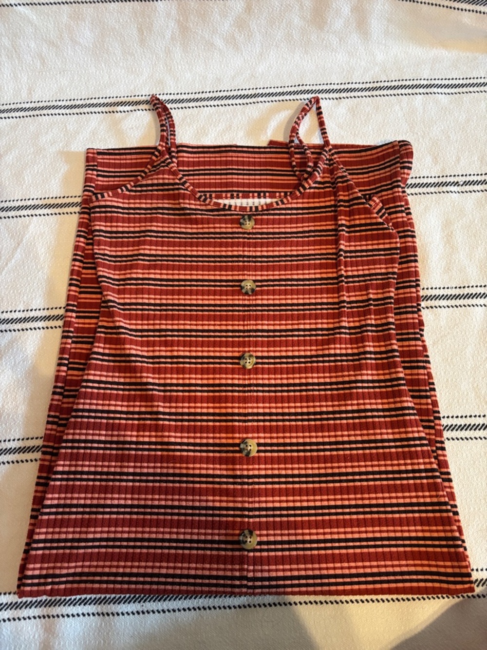 No Boundaries Rust Red Striped Button-Front Midi Dress